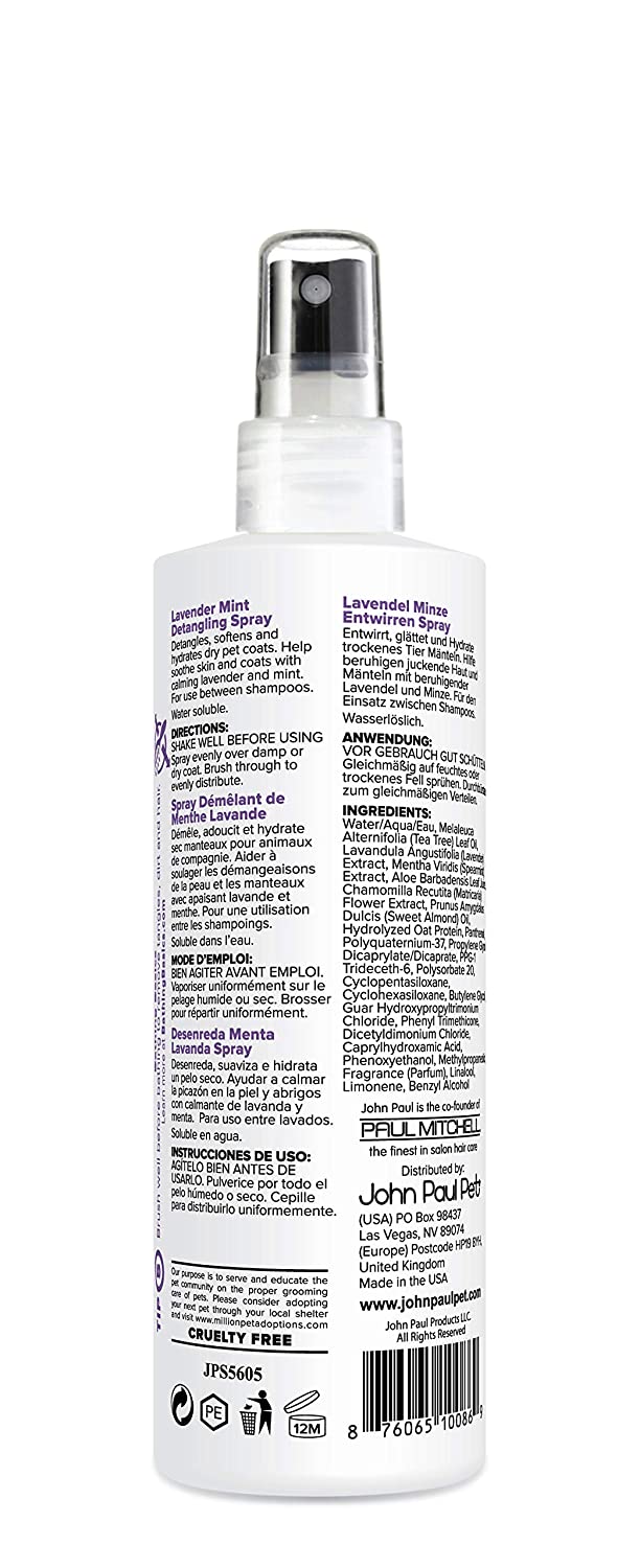 John Paul Pet Lavender Mint Detangling Spray for Dogs and Cats 236.6ml