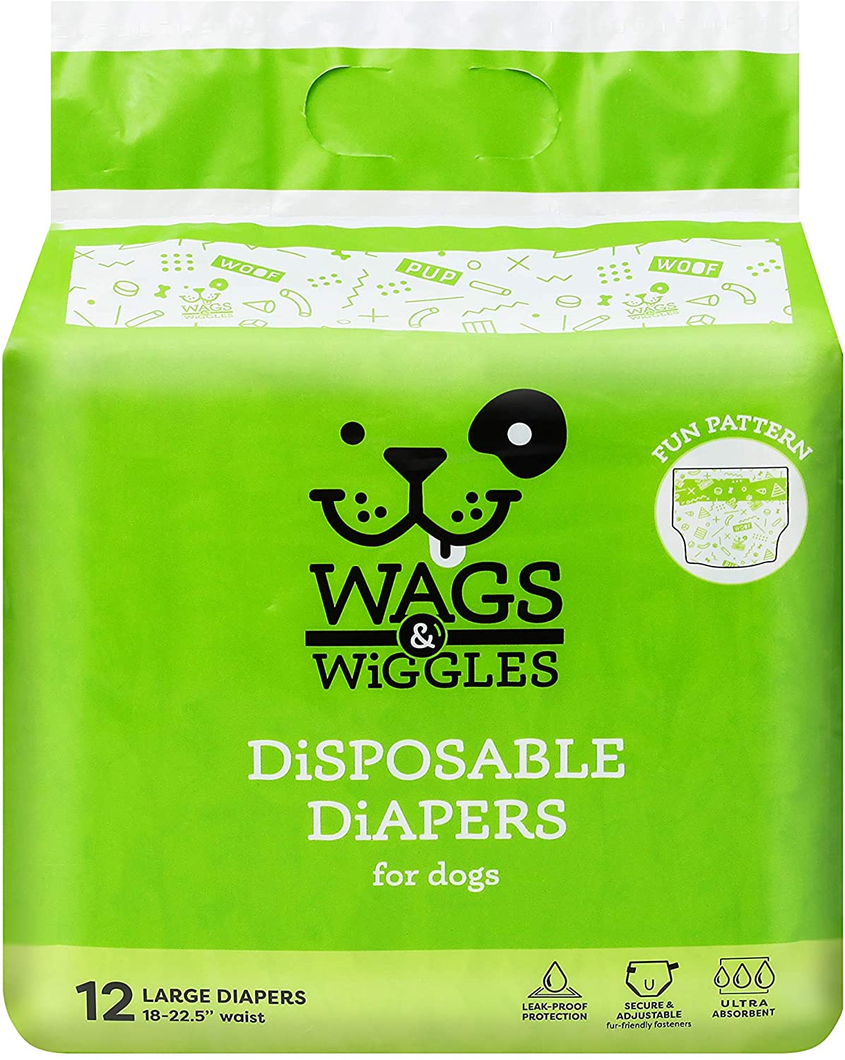 WAGS & WIGGLES Dog Diapers For Female Dogs, Large