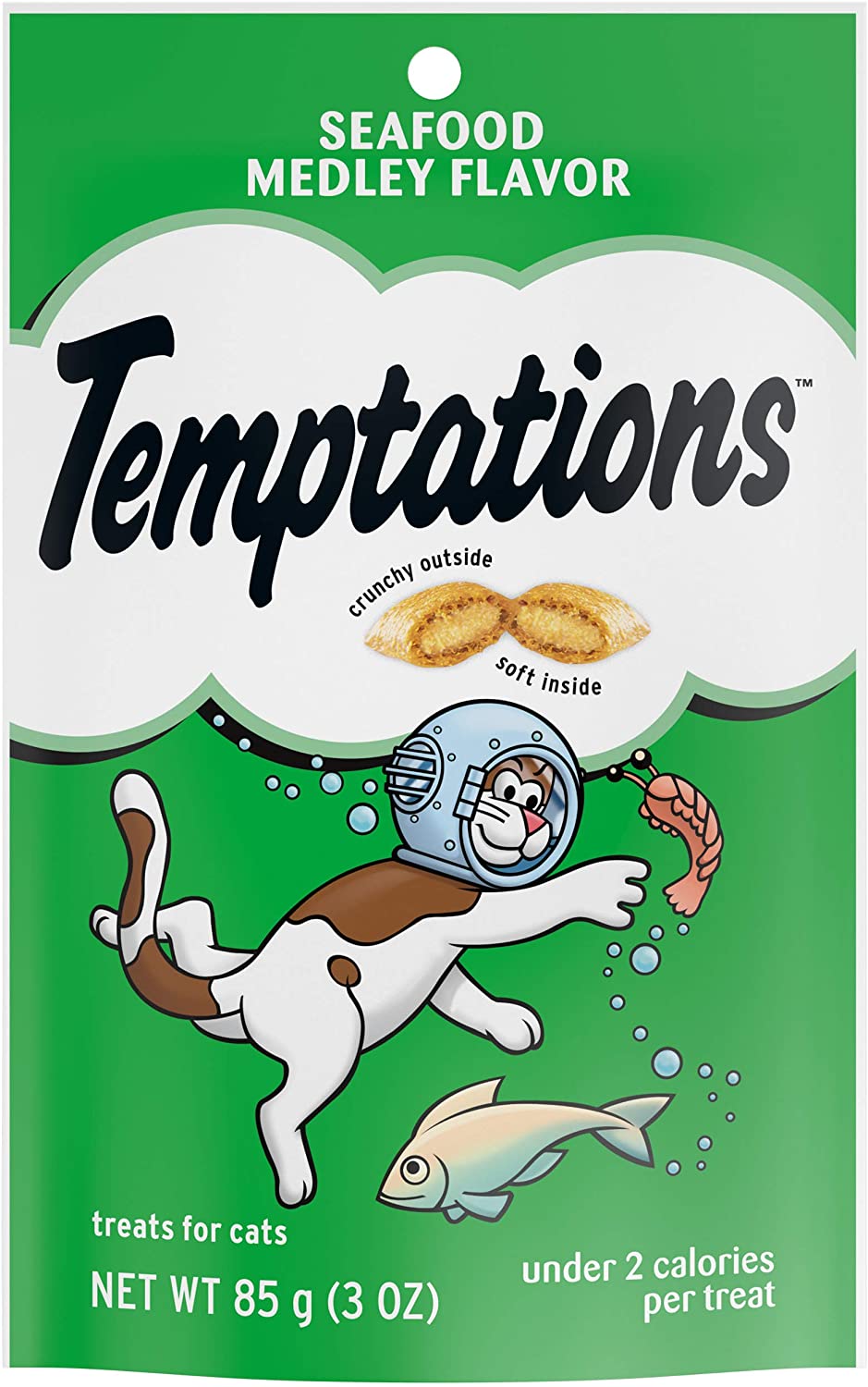 TEMPTATIONS Crunchy and Soft Cat Treats - Seafood Medley Flavor 85gr