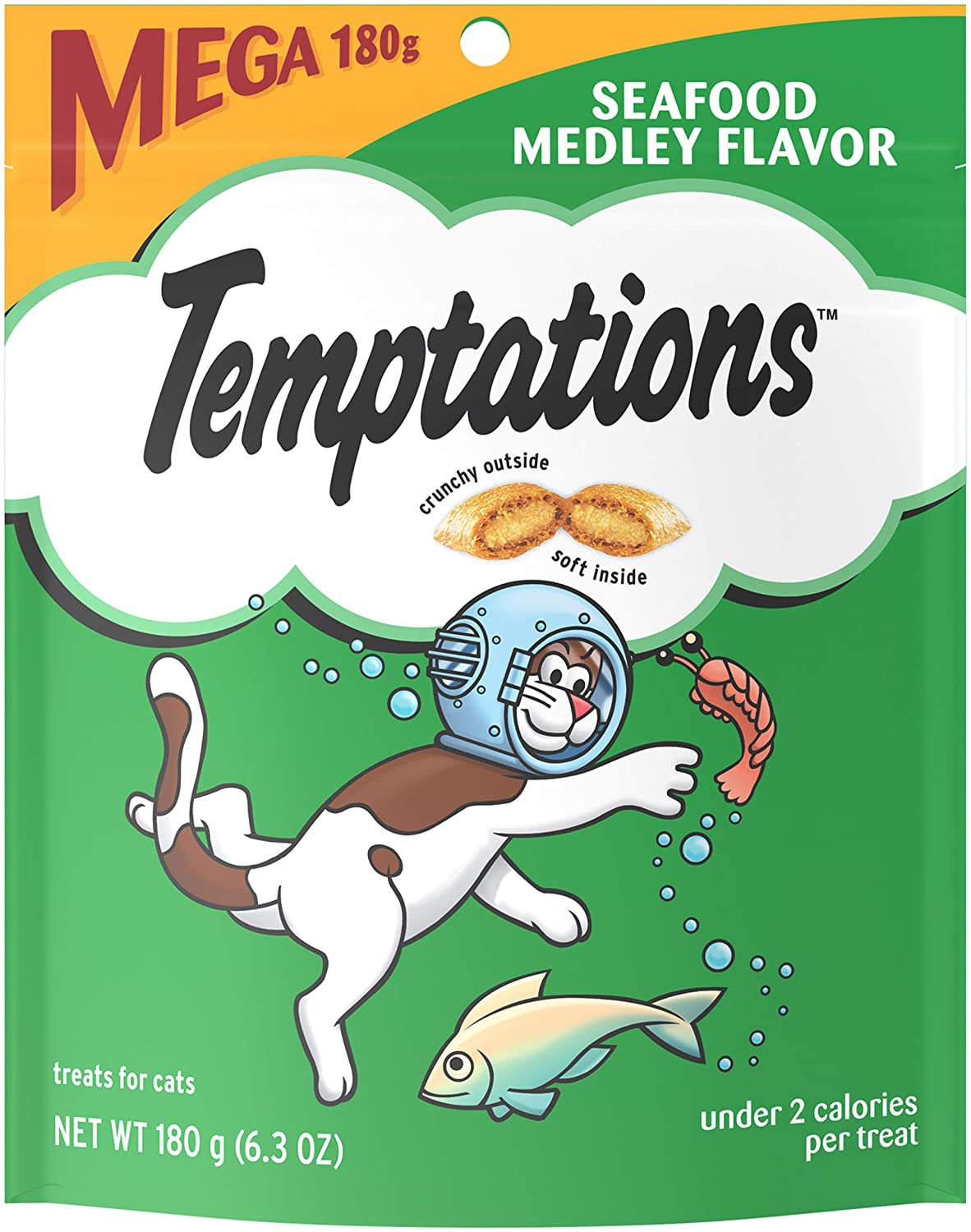 TEMPTATIONS Crunchy and Soft Cat Treats - Seafood Medley Flavor 180gr