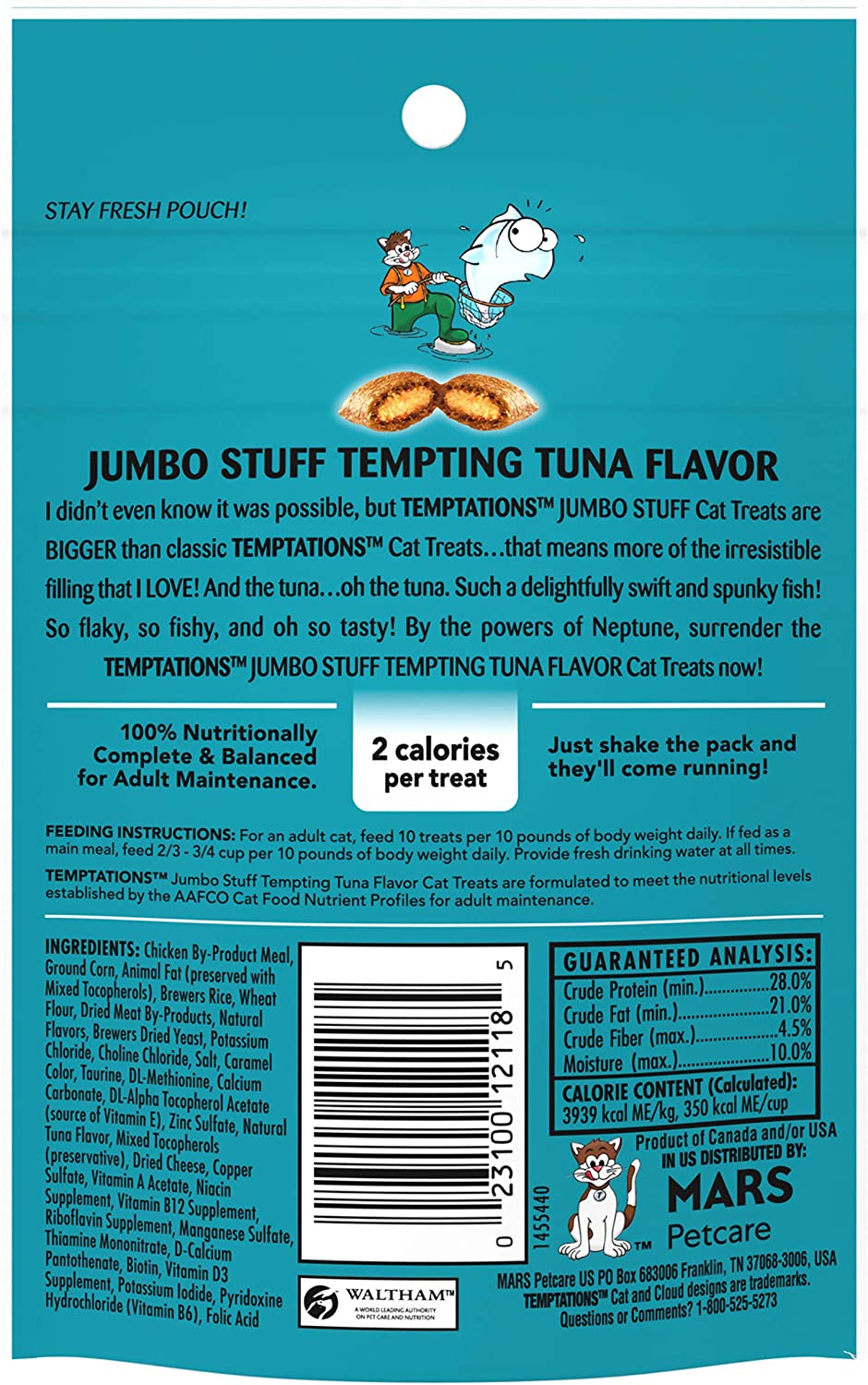 TEMPTATIONS JUMBO STUFF Crunchy and Soft Cat Treats - Tempting Tuna Flavor 70g