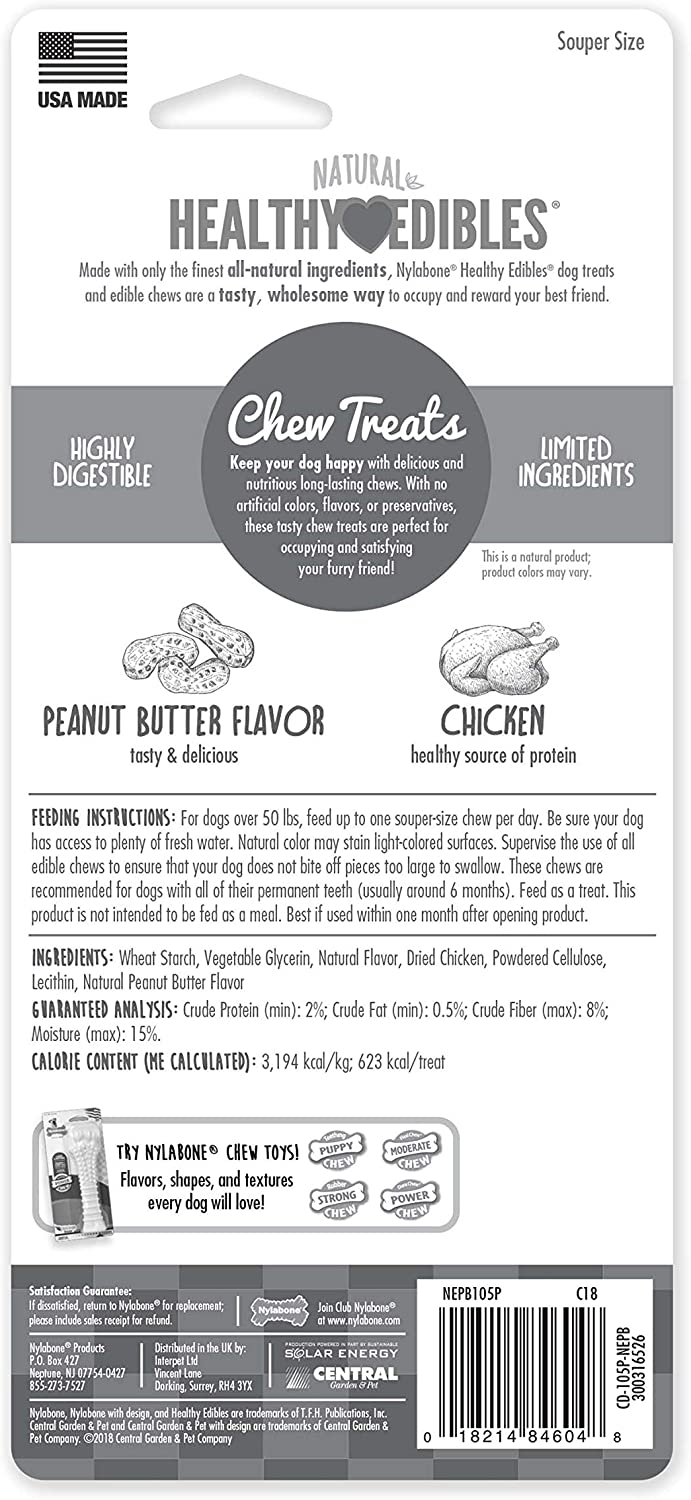 Nylabone Healthy Edibles All-Natural Long Lasting Peanut Butter Dog Chew Treats