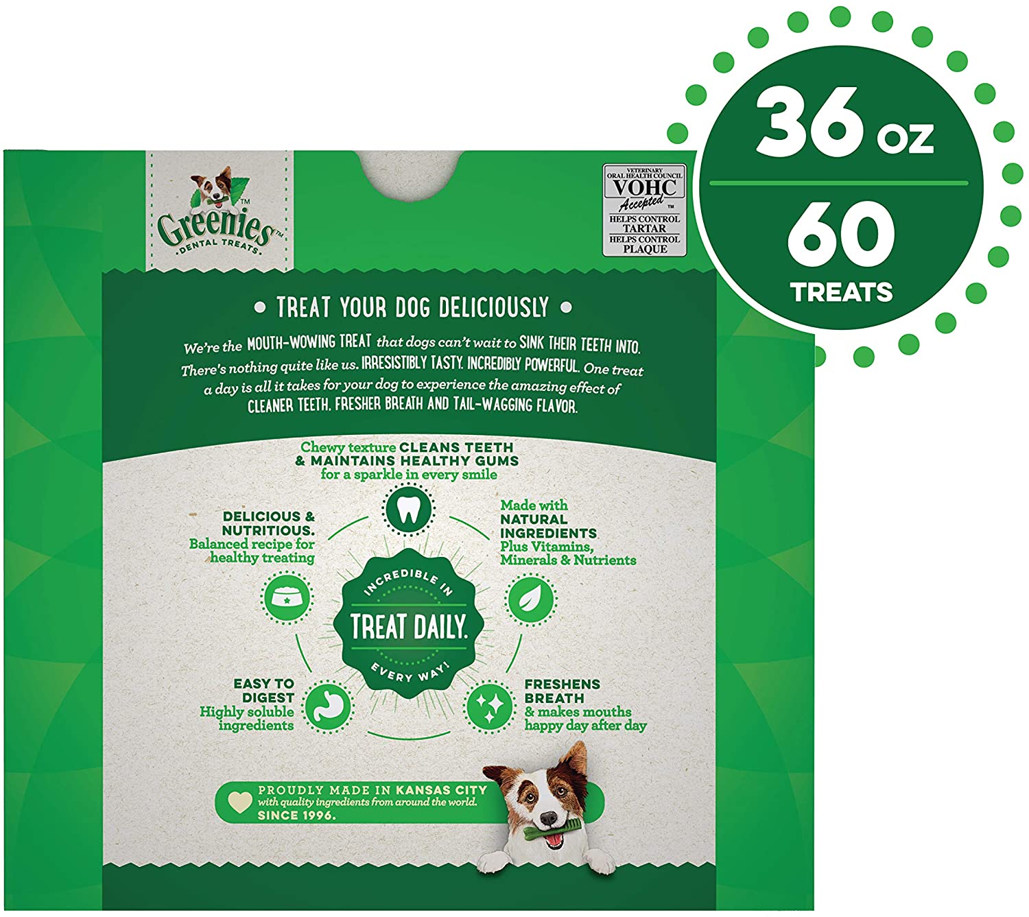 GREENIES - Original Petite Natural Dental Dog Treats - 60 Treats (7-11kg)