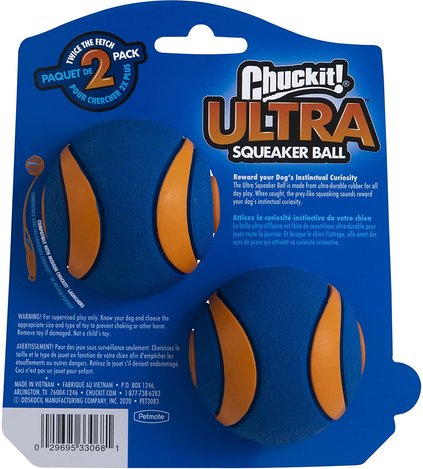 CHUCK IT! Ultra - Squeaker Ball, Medium, 2 Packs