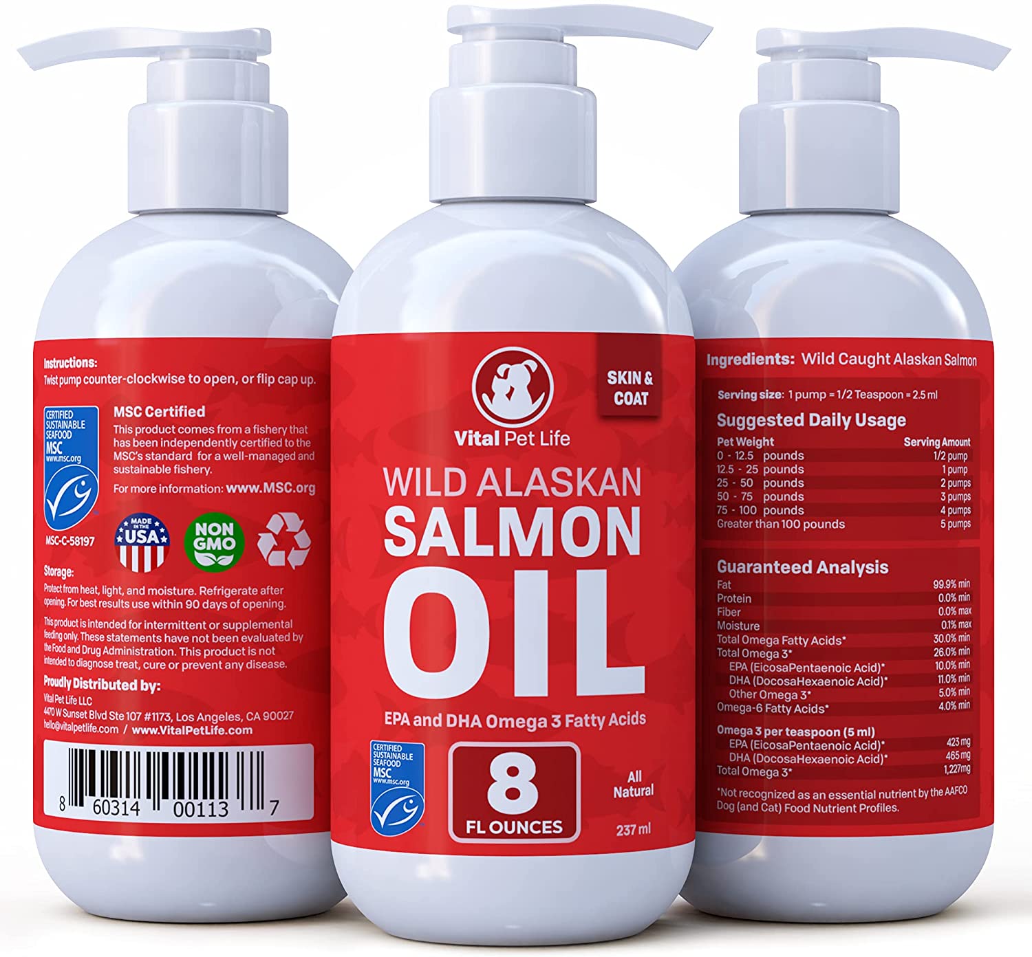 Dầu Cá Bổ Sung Omega Hỗ Trợ Làm Đẹp Lông Cho Thú Cưng Wild Alaskan Salmon Oil Omega 3 EPA DHA Liquid 237ml