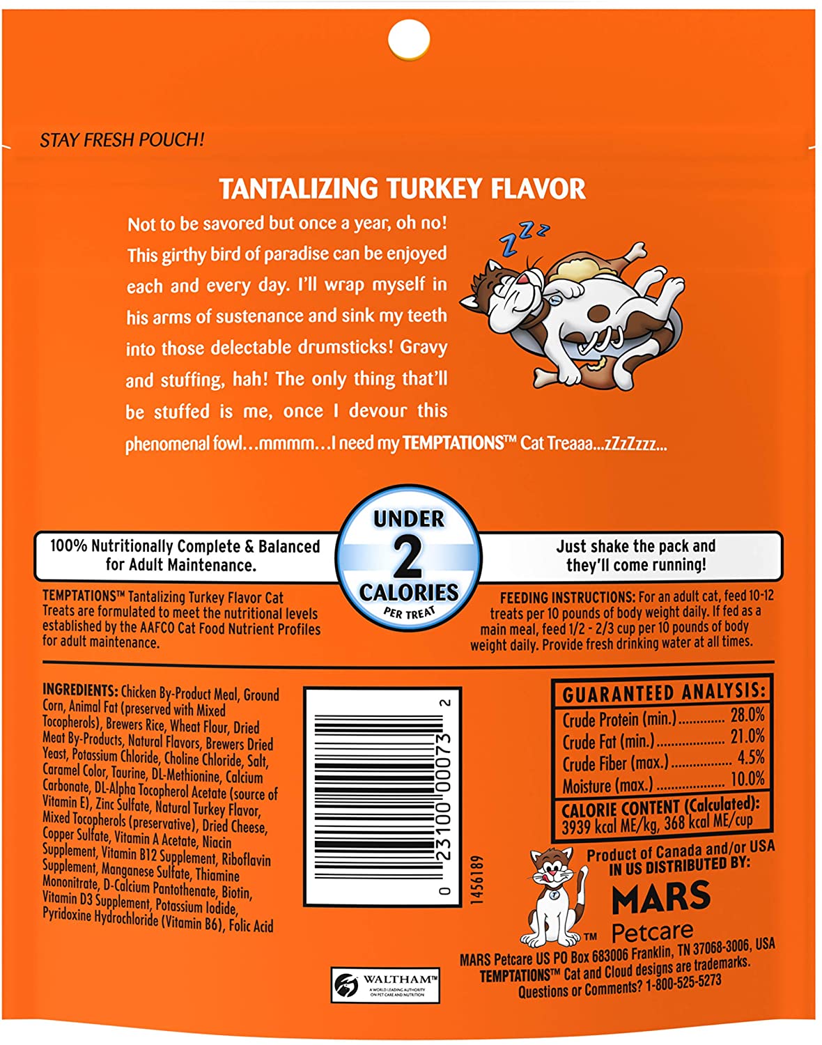 TEMPTATIONS Crunchy and Soft Cat Treats - Tantalizing Turkey Flavor 180gr