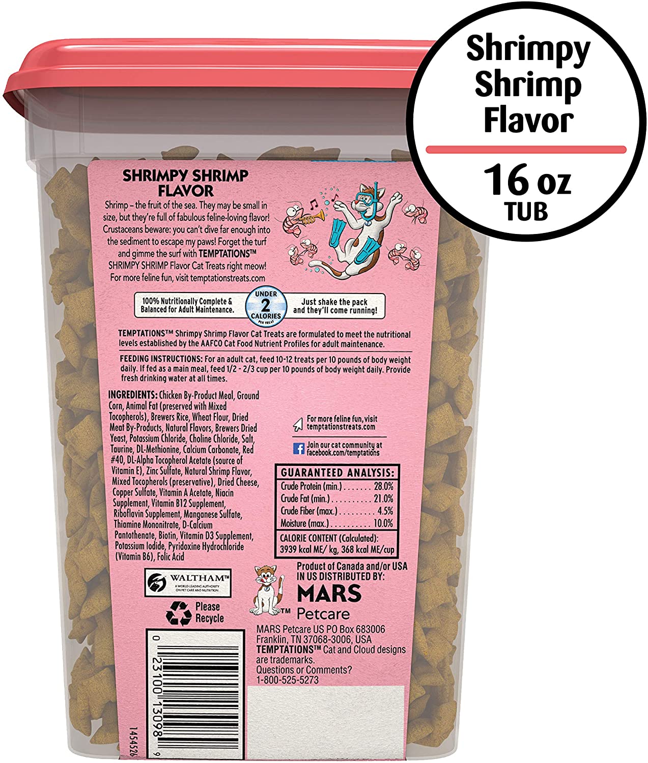 TEMPTATIONS Crunchy and Soft Cat Treats - Shrimpy Shrimp Flavor 454g