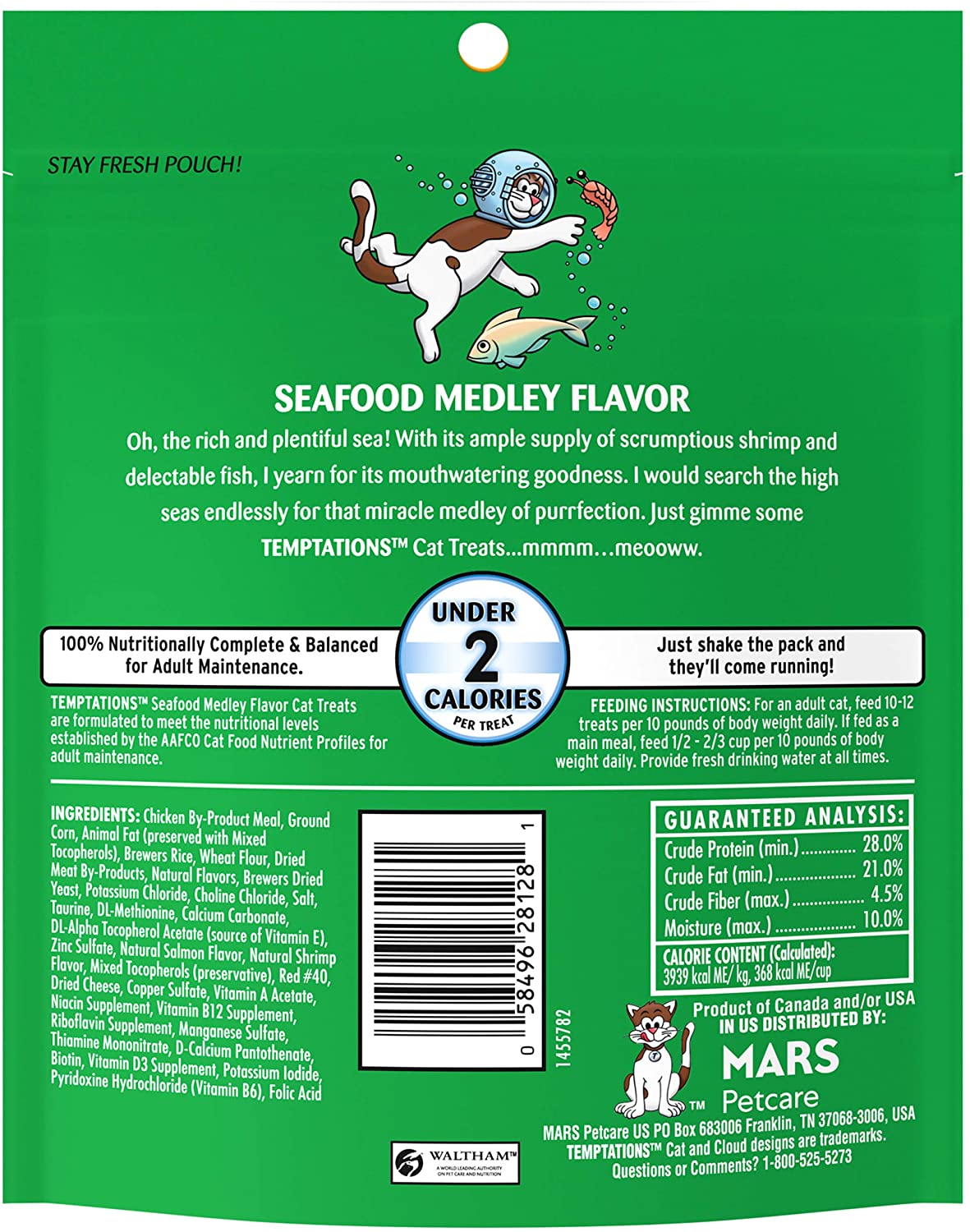 TEMPTATIONS Crunchy and Soft Cat Treats - Seafood Medley Flavor 180gr