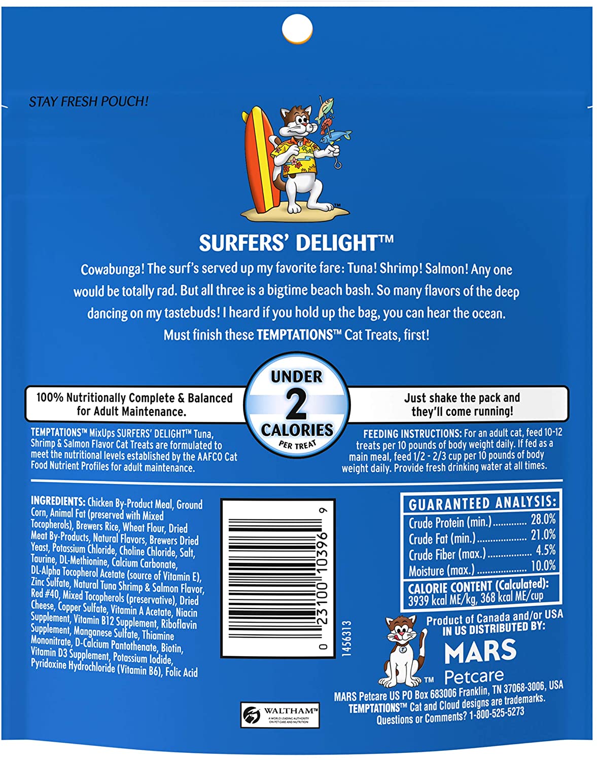 TEMPTATIONS MIX-UPS Crunchy and Soft Cat Treats - Surfers