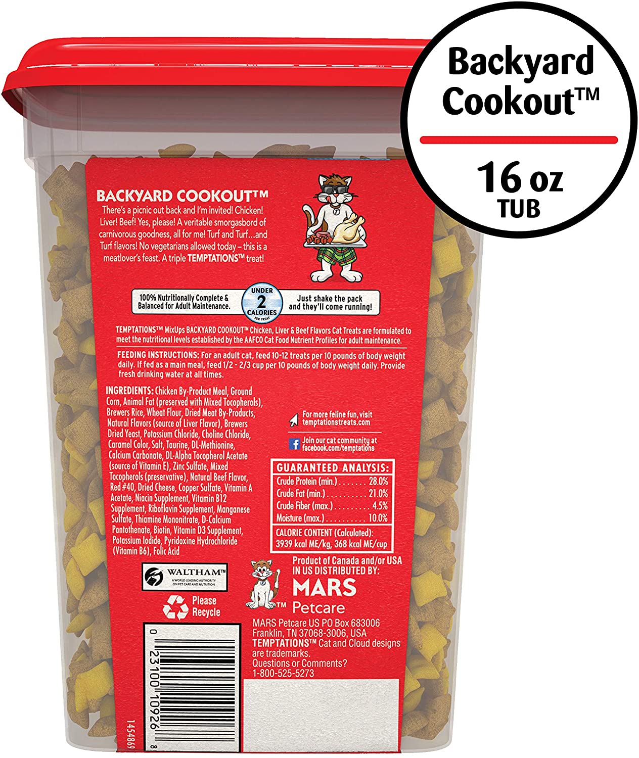 TEMPTATIONS MIX-UPS Crunchy and Soft Cat Treats - Backyard Cookout 454g