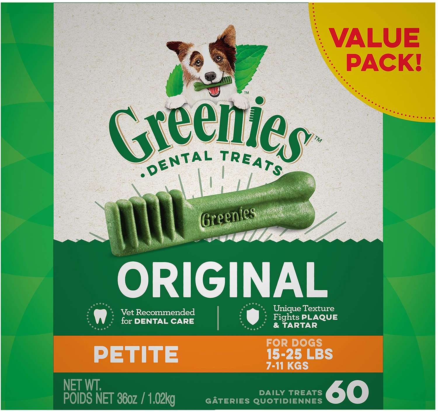 GREENIES - Original Petite Natural Dental Dog Treats - 60 Treats (7-11kg)