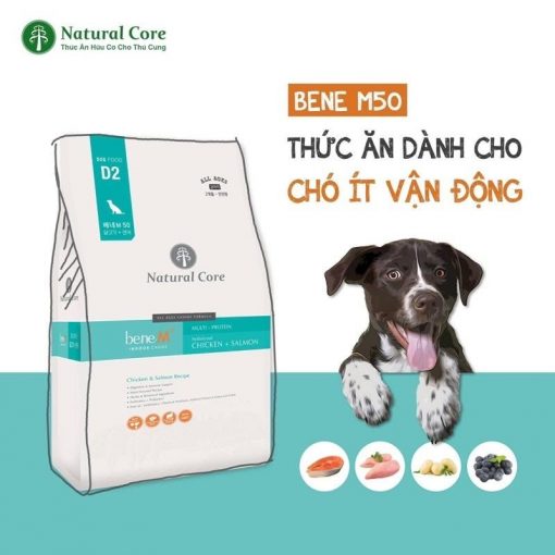 NATURAL CORE BENE D2 M50 CHO CHÓ ÍT VẬN ĐỘNG THỊT GÀ & CÁ HỒI 400G, 2KG
