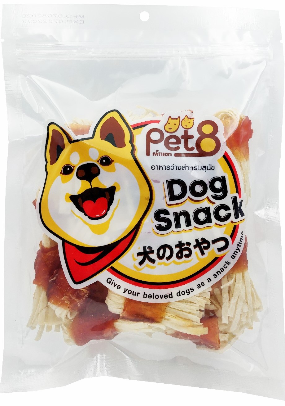 Pet8 JJA11 Fold Fish Mini Strip Warpped Chicken Jerky - Khô gà cuộn sợi cá nhỏ 170G