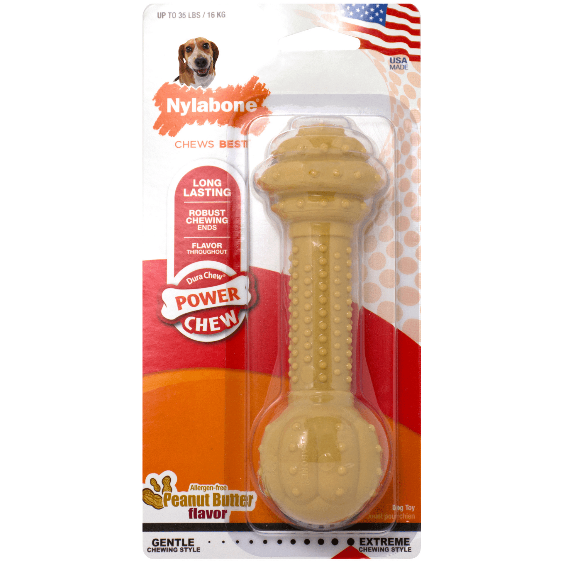 Nylabone Dura Chew Barbell Peanut Butter Flavor Dog Chew Toy 16kg