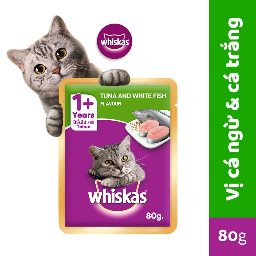 Pate Whiskas Cho Mèo - Vị Cá Ngừ & Cá Trắng 80g