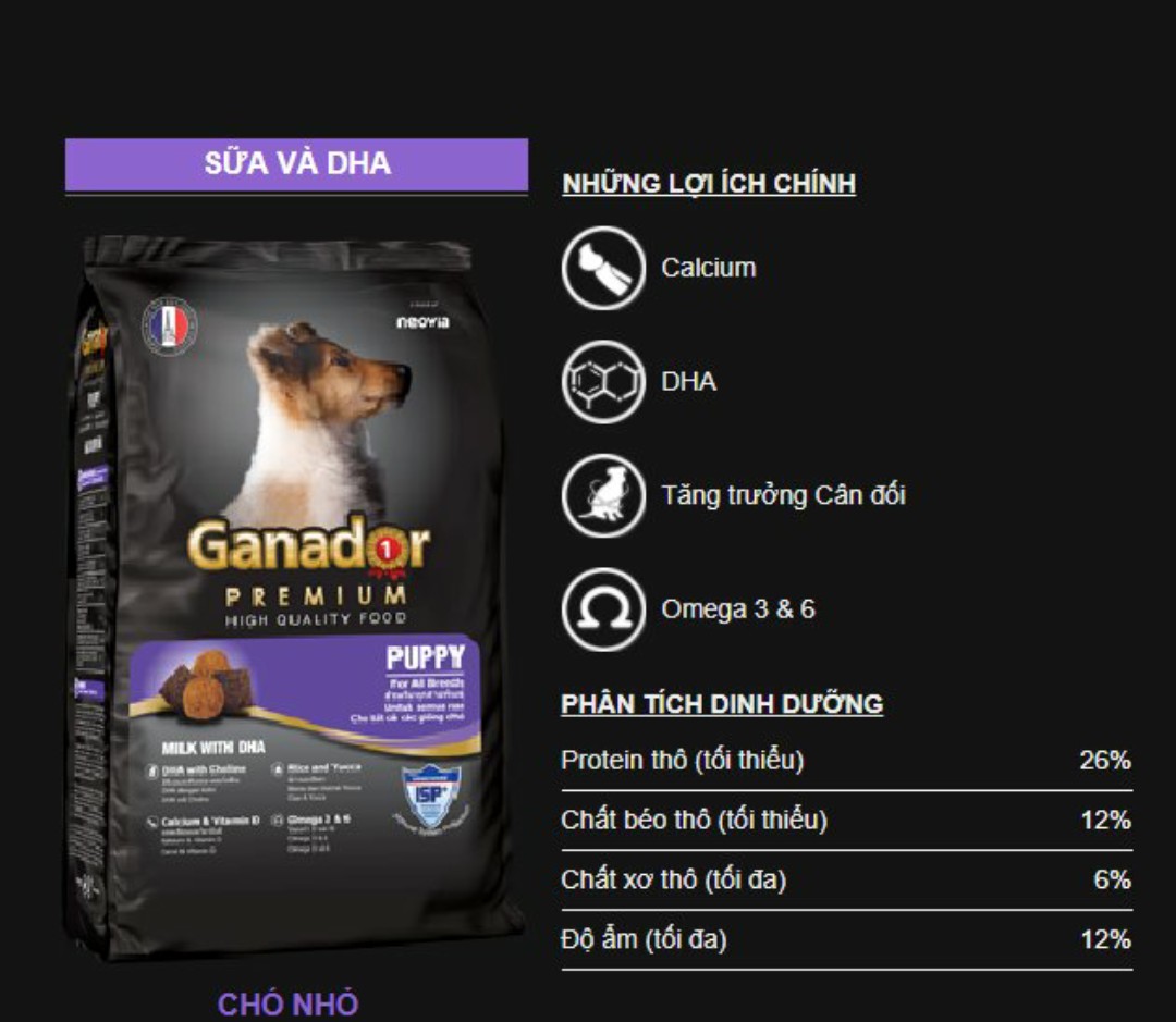 Ganador Premium Puppy Milk & DHA 400g, 3KG, 20KG ( 50 GÓI X 400G)