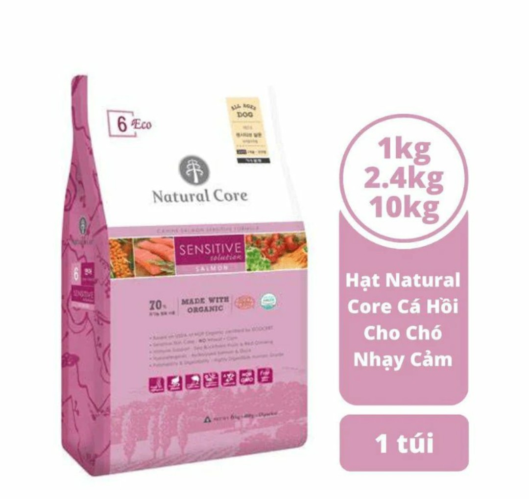 NATURAL CORE SENSITIVE - Thức Ăn Dành Cho Chó Da Nhạy Cảm Vị Cá Hồi 1Kg, 2.4KG