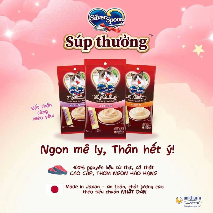 Súp Thưởng Mèo Silver Spoon Nhiều Vị (Gói 48g – 8 Thanh x 6g)