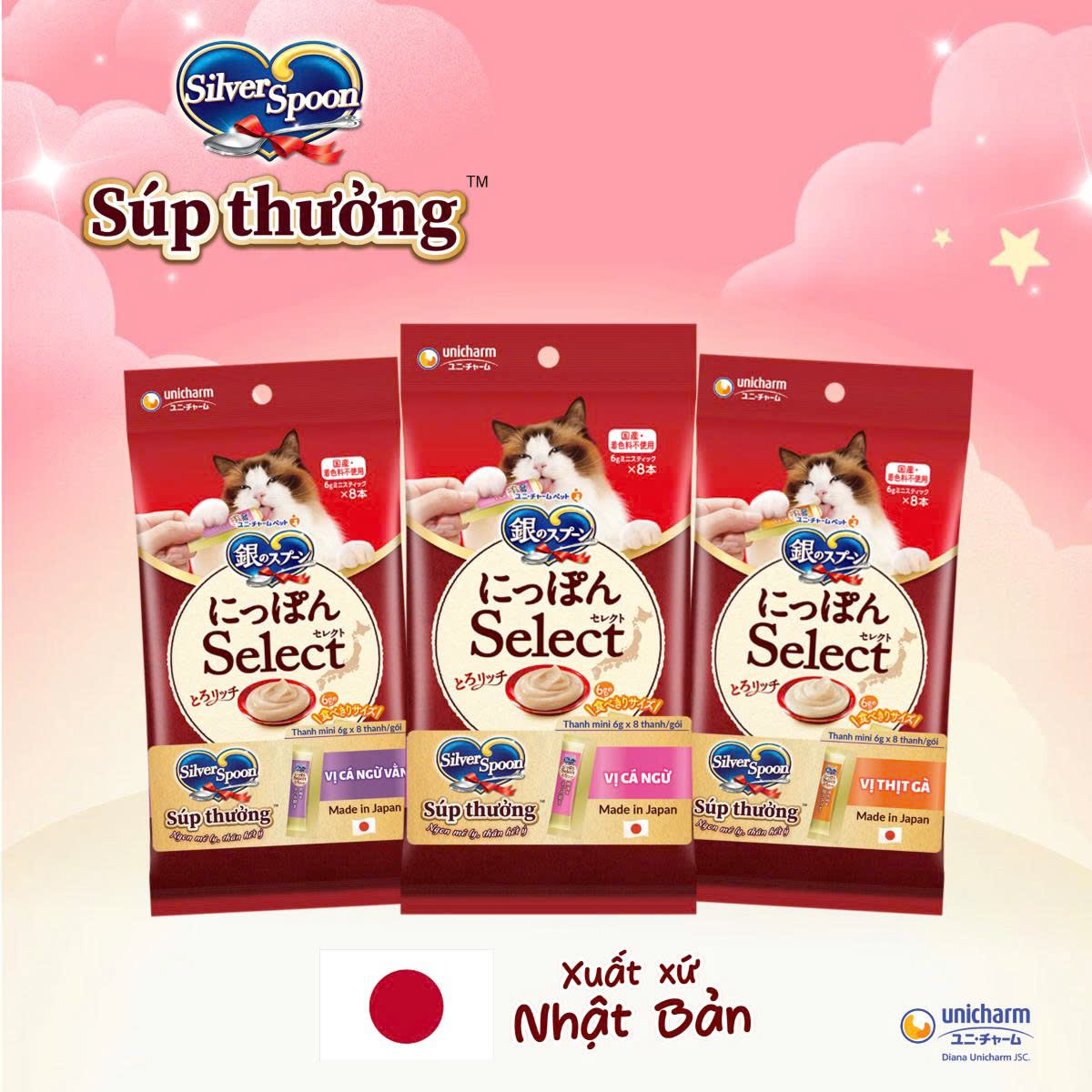 Súp Thưởng Mèo Silver Spoon Nhiều Vị (Gói 48g – 8 Thanh x 6g)