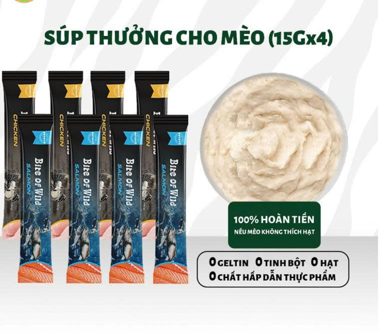 SÚP THƯỞNG BITE OF WILD CHO MÈO 60G ( 4 THANH x 15G )