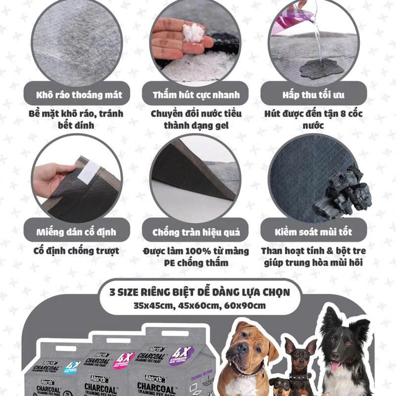 TÃ LÓT CHO CHÓ ABSORB PLUS CHARCOAL VÀ ANTIBACTERIAL