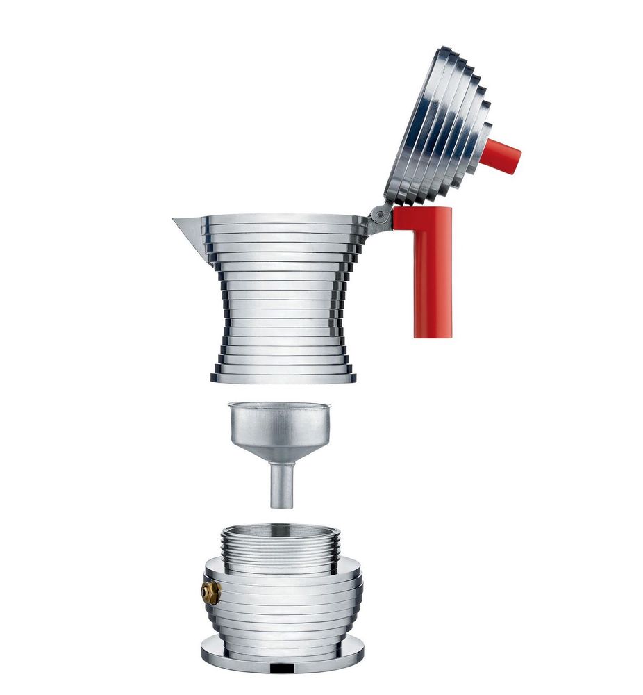 Bình pha cafe espresso moca pot 3 tách kiểu Ý ALESSI MDL02/3 R (tay cầm màu đỏ) | Phương mart