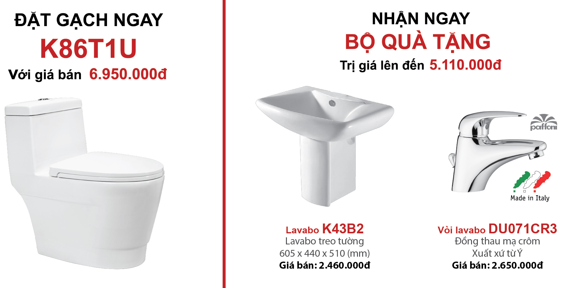 Nhanh tay đặt gạch toilet CARANO K86T1U giá siêu rẻ