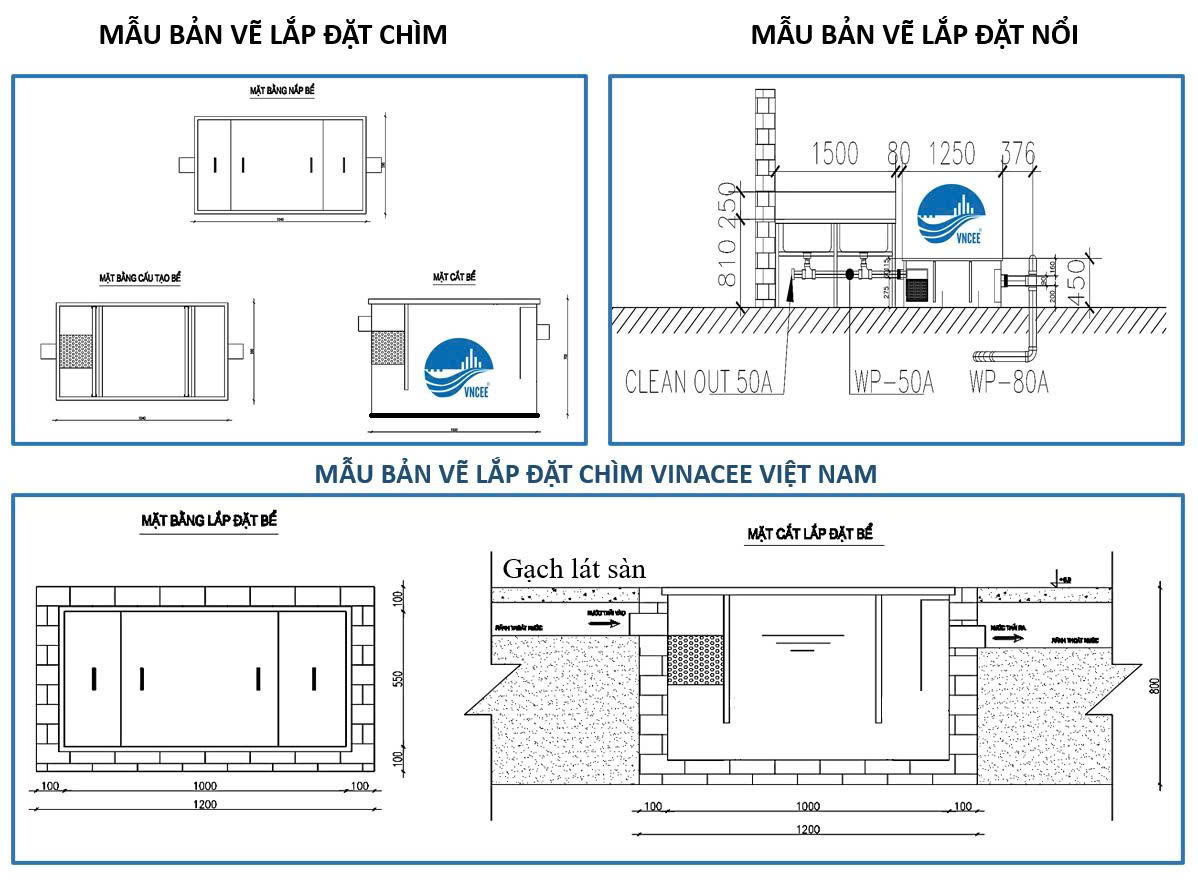 bản vẽ lắp đặt bể tách mỡ