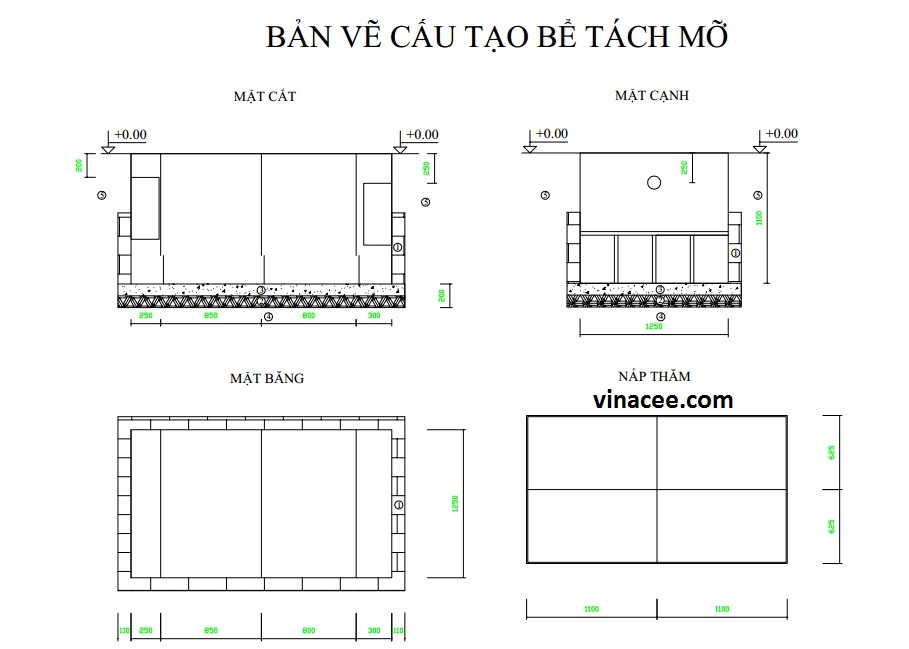 Bản vẽ bể tách mỡ trung gian nhà hàng gà rán KFC  CN Vinh Nghệ An