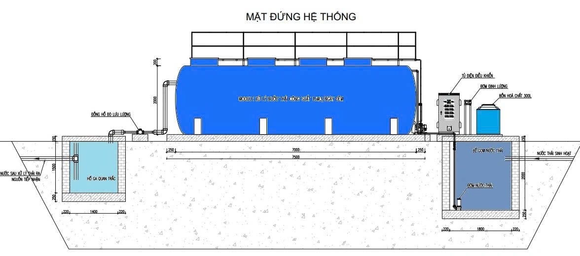 Sơ đồ lắp đặt bồn xử lý nước thải