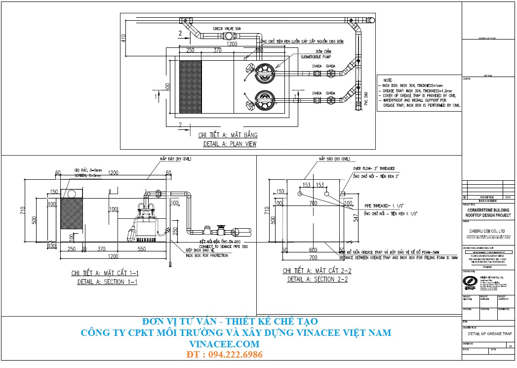 Tính toán và thiết kế bể tách mỡ thùng lọc mỡ  Công ty CP Kỹ Thuật Môi  Trường và Xây Dựng VINACEE Việt Nam