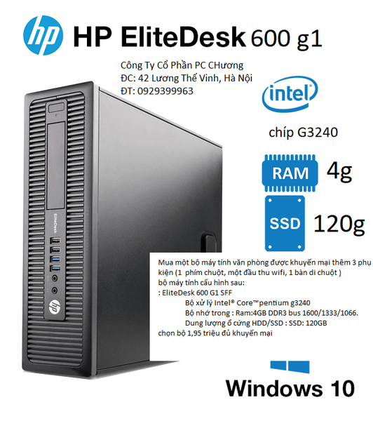 Máy tính để bàn HP 600g2 (chíp i3 6100, ram 8g, ssd 2400g)