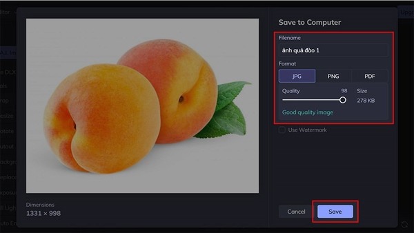 Lưu và tải ảnh về máy tính