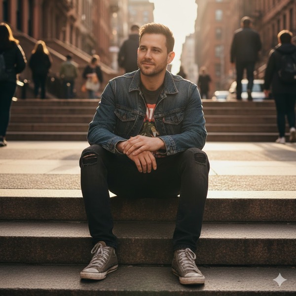 Ngồi bậc thang ở ngoài trời