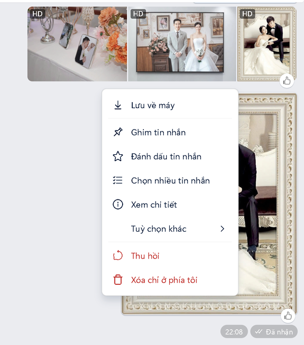 Lấy ảnh trên zalo bằng cách chọn tải hình ảnh về máy