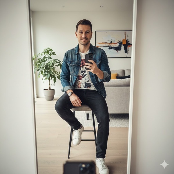 Ngồi selfie trước gương