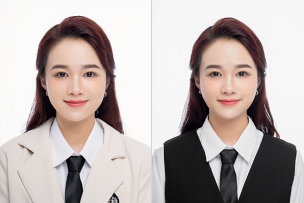 Mẫu nền trắng ảnh thẻ cho bạn nữ mặc áo vest
