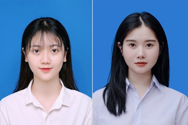 Nền xanh chụp ảnh thẻ cho 2 cô nàng sinh viên năng động trẻ trung