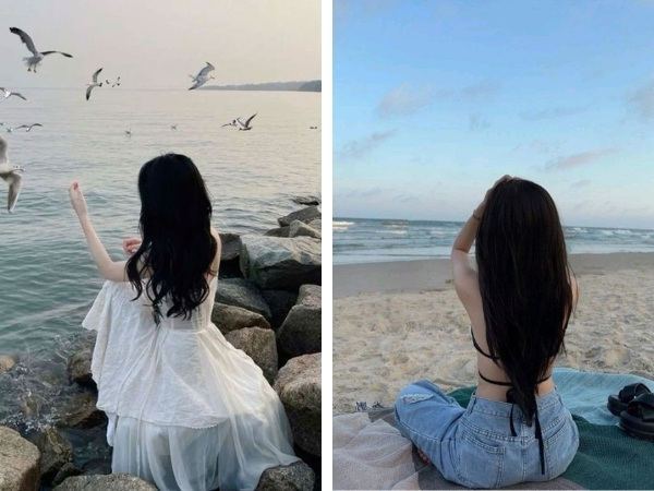 Dáng ngồi nhìn về phía biển đầy thơ mộng