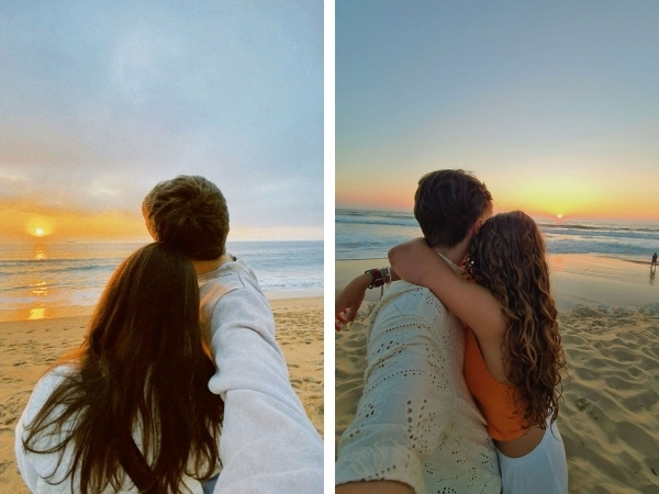 Tạo dáng chụp ảnh sau lưng cùng người yêu