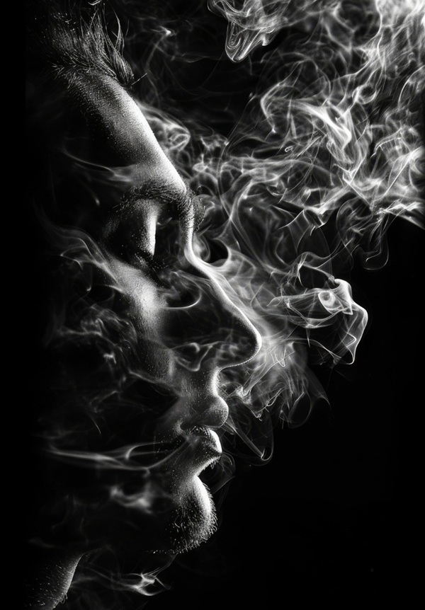 Chụp góc nghiêng cận mặt cùng khói thuốc nghệ thuật