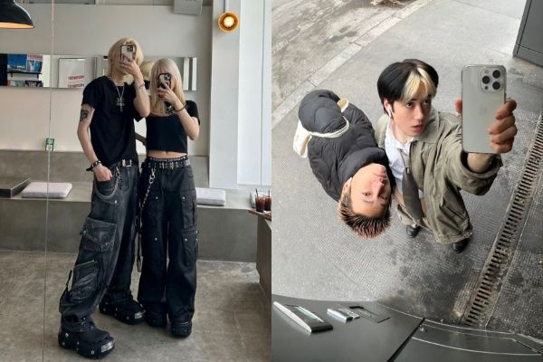 Tạo dáng nhóm bạn thân đối xứng qua gương