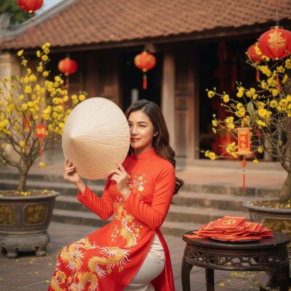 Chụp ảnh áo dài nón che nửa mặt