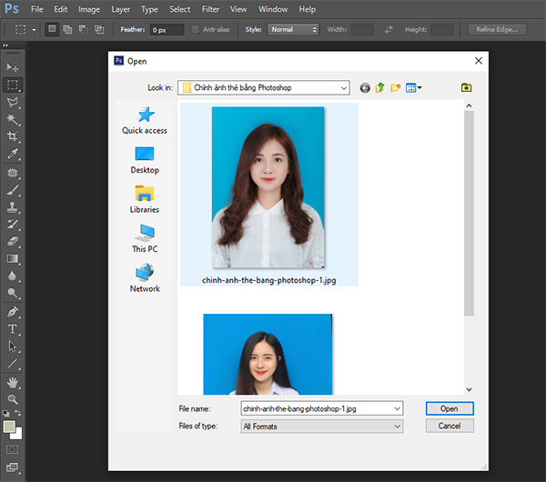 Mở hình ảnh thẻ cần chỉnh sửa trong Photoshop