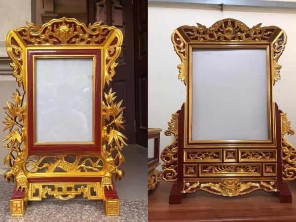 Khung ảnh thờ kết hợp viền vàng, viền nâu gỗ sang trọng
