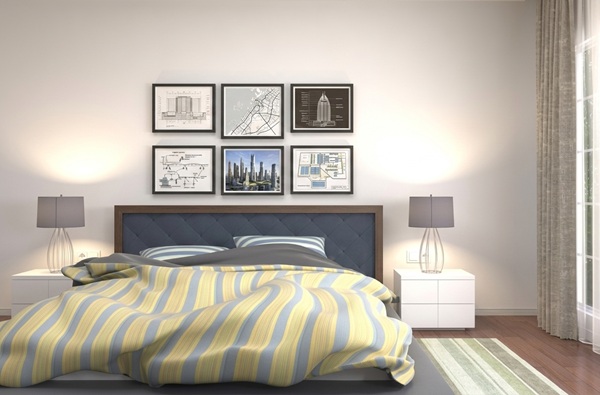 Bộ 6 khung ảnh treo ngang cân bằng, chất liệu kim loại phía trên đầu giường
