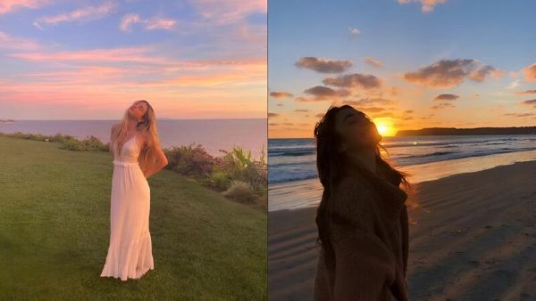 Tạo dáng nhắm mắt cảm nhận hoàng hôn