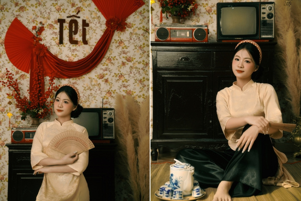 Studio retro với gam màu cổ điển và nội thất gỗ tạo nên không gian quý phái, sang trọng