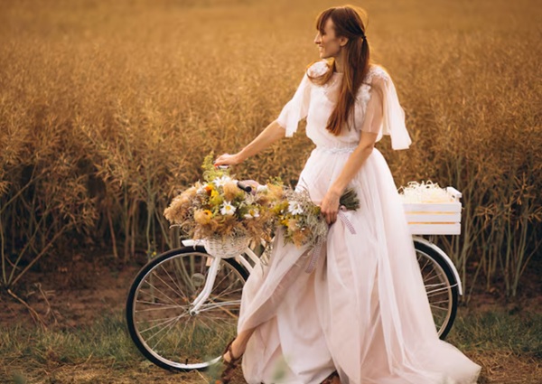 Tạo dáng chụp ảnh với bó hoa cổ điển, lãng mạn