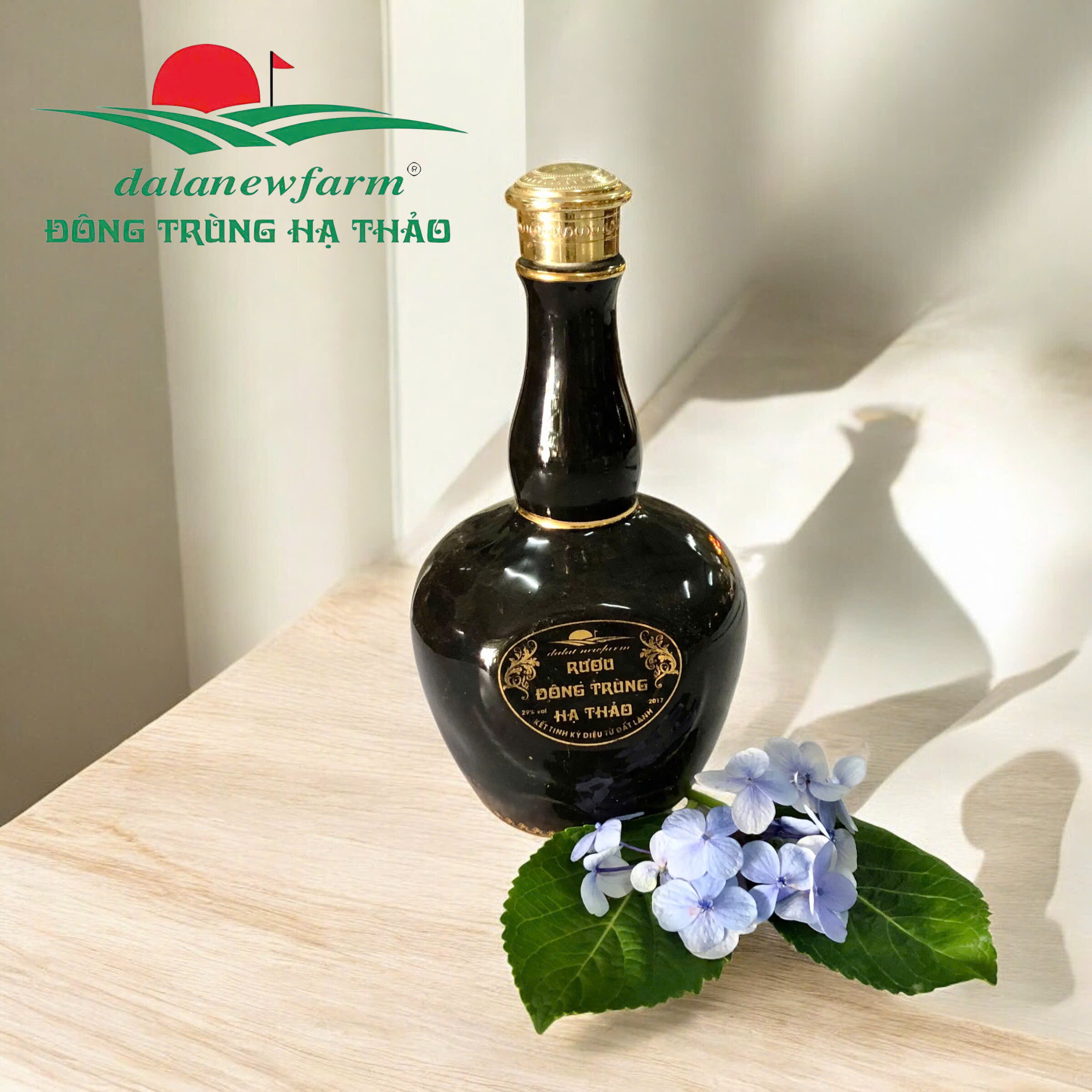 Rượu đông trùng hạ thảo chai gốm sứ Dalanewfarm